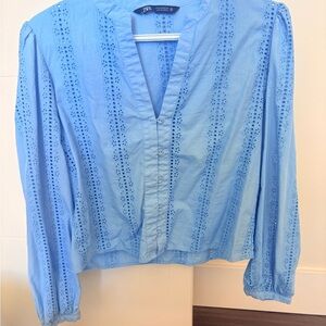 ZARA Blue Eyelet Blouse